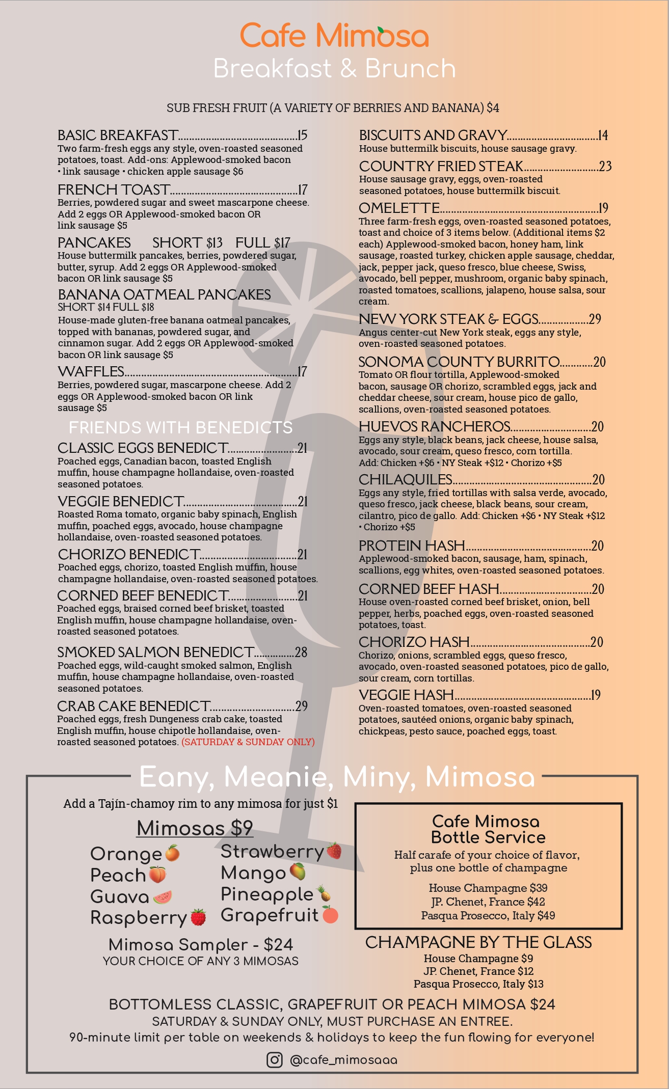 Cafe Mimosa Menu Page 1
