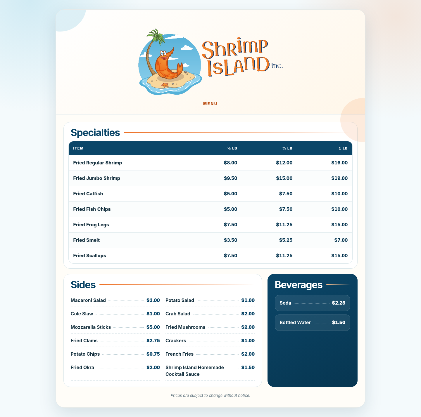 Shrimp Island menu